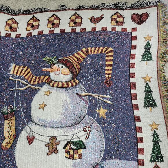 VTG Christmas Sandi Gore Evans Snowman Throw 60" Woven‎ Winter Holiday Tapestry - Picture 4 of 9
